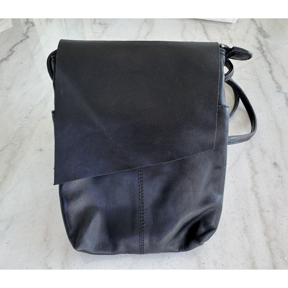 Ili New York Soft Leather Small Black flap Crossbody Bag Purse
